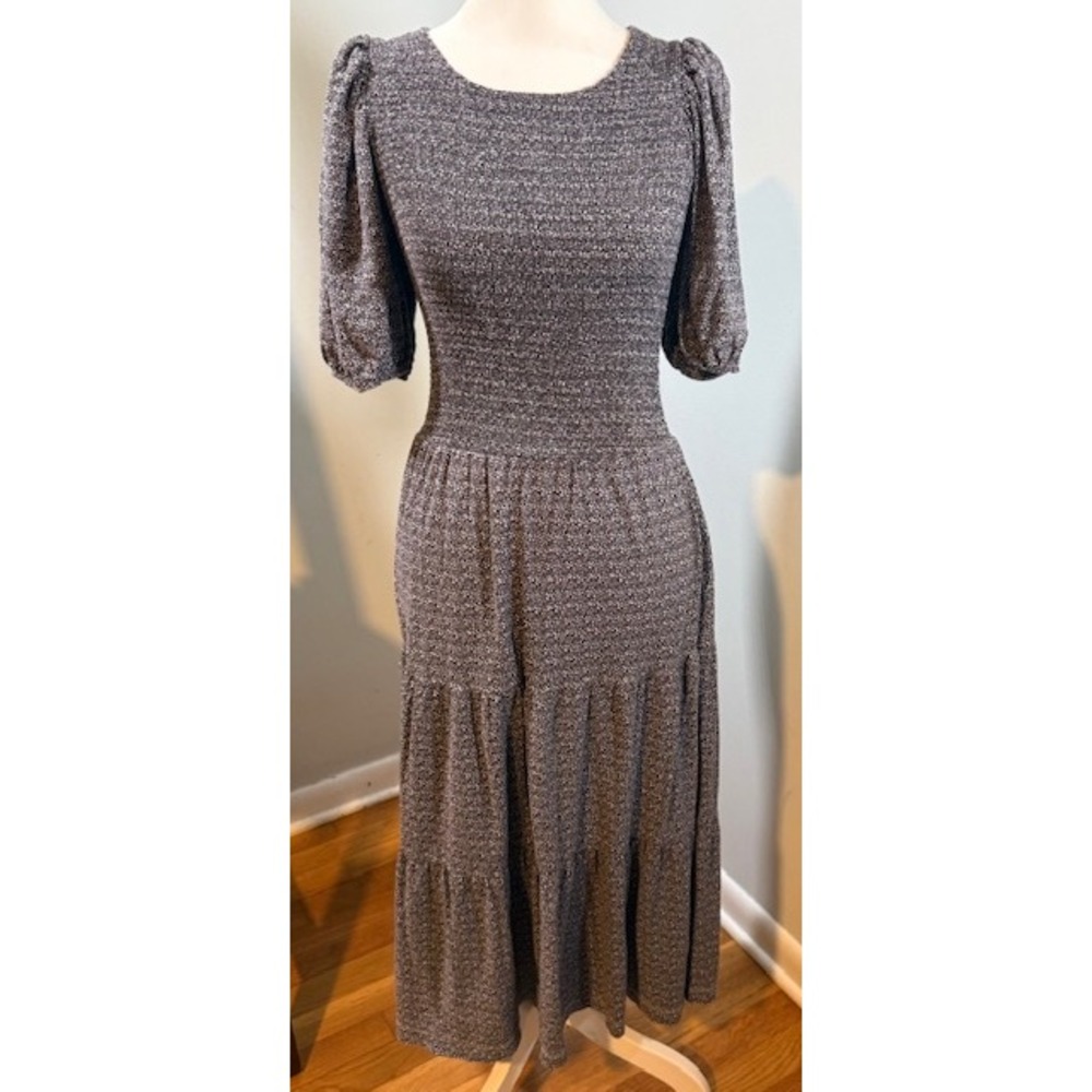 Nation LTD Smocked Tiered Midi Dress‎ Sz S Pima Cotton Puff Sleeve Floral